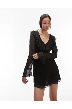 Topshop Ruffle V-neck mini tea dress in