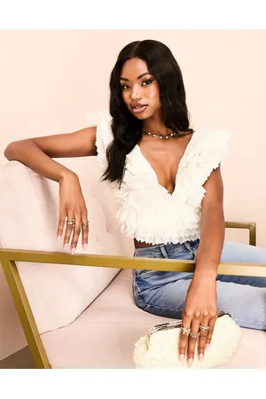 ASOS Premium ruffle plunge top in layered pleated satin in