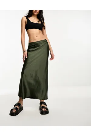 River Island Satin slip maxi skirt in khaki