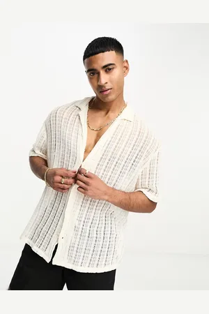 Pull&Bear Open knit striped shirt in ecru