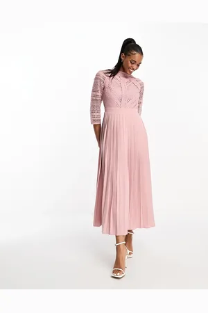 Little Mistress Lace detail midaxi dress in blush