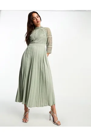 Little Mistress Lace detail midaxi dress in sage