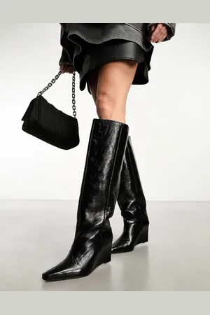 ASOS Cali premium leather wedge knee boots in