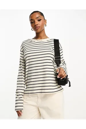 Monki Oversize long sleeve top in mono stripe
