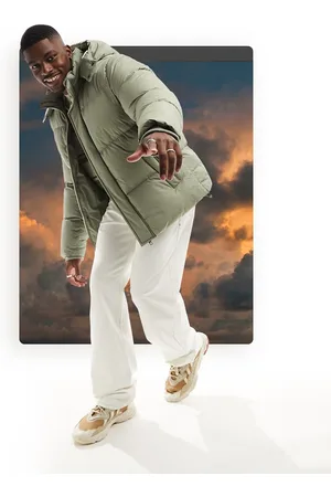 ASOS Shower resistant puffer jacket with detachable hood in sage