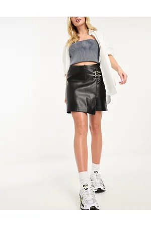 River Island Clasp detail PU wrap mini skirt in