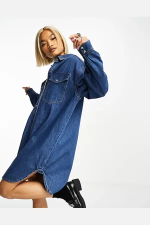 ONLY Oversized denim mini shirt dress in mid