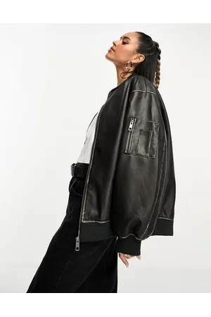 ASOS Washed faux leather bomber jacket in