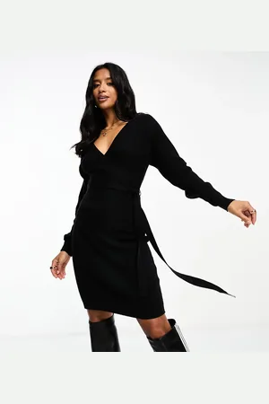 VERO MODA Wrap belted long sleeve knitted mini dress in