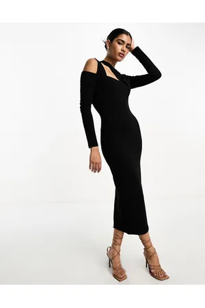 ASOS Long sleeve midi dress with halter strap detail in
