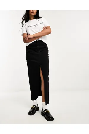 ASOS Denim maxi skirt with split hem in washed