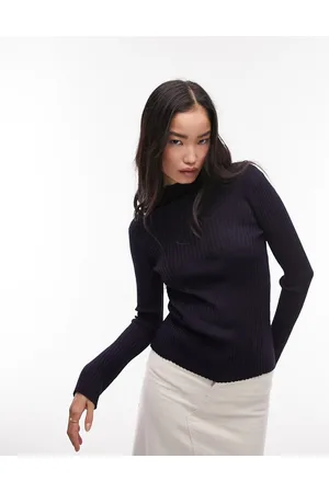 Topshop Knitted fine gauge seam detail long sleeve top in