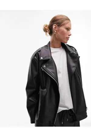 Topshop Faux leather super oversized biker jacket in
