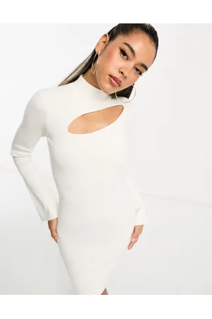 Pretty Lavish Cut out knit mini dress in cream