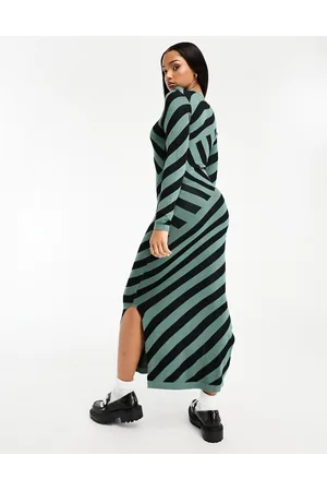 VERO MODA Stripe knit maxi dress in green and
