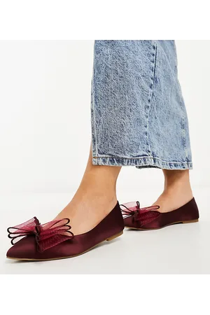 ASOS Wide Fit Lila bow ballet flat in burgandy
