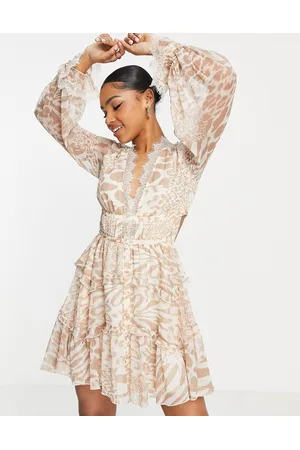 ASOS Patched animal ruffle mini dress with lace trim detail
