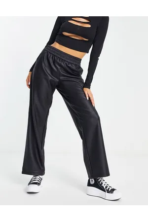 ONLY Faux leather elasticated waist straight leg pants in