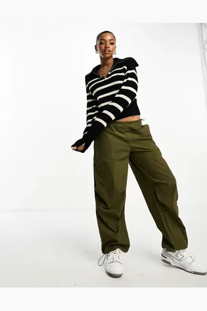 Monki High zip neck knit sweater in black and white stripe