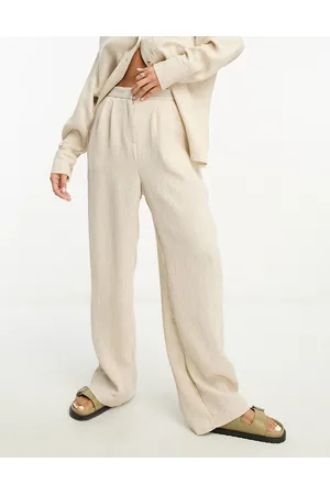 ASOS Textured linen mix wide leg pants in stone
