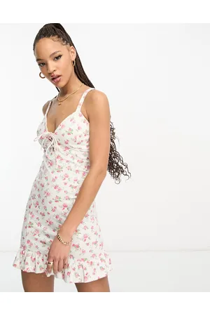 Miss Selfridge Ditsy lace up eyelet cami mini dress in