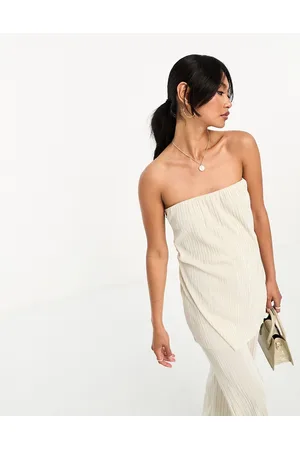 River Island Plisse cowl back bandeau top in cream - part of a set