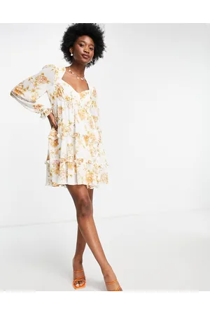 Ever New puff sleeve square neck midi dress in buttercup floral