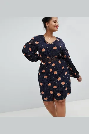 Glamorous Long Sleeve Romper With Lace Inserts In Dark Floral