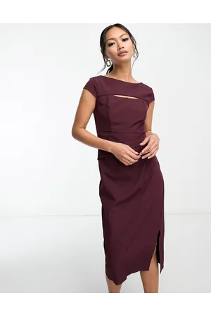Lipsy London Corsetted cut out midi dress in burgundy
