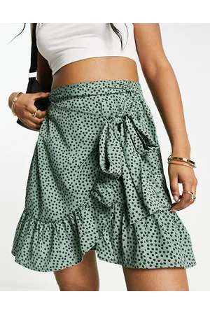 ONLY Ruffle wrap mini skirt in dot