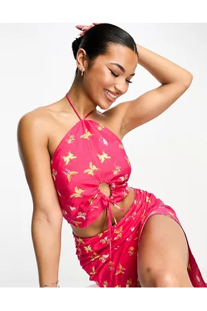 Something New Halter neck cropped top in butterfly print - part of a set