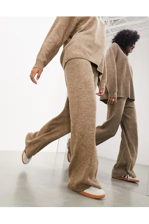 ASOS Ribbed wide leg knit pants in taupe
