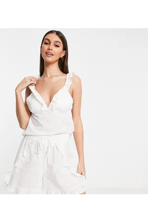 VERO MODA Cotton textured frill detail pajama set in