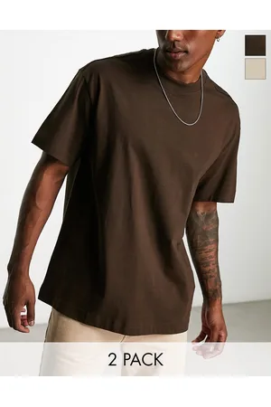 Weekday 2-pack oversized T-shirts in beige and brown