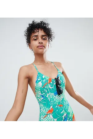 Monki Tropical bird print swimsuit in Parrotprint