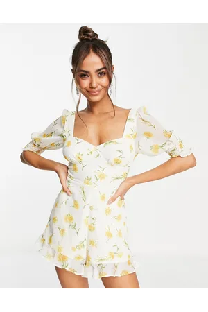 Miss Selfridge Chiffon bust detail romper in sunflower
