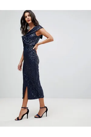 Lavish Alice One Sleeve Midi Sequin Dress With Wrap Front