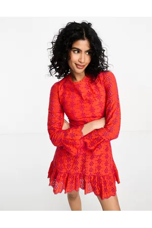 Never Fully Dressed Lace up back eyelet mini dress in and pink