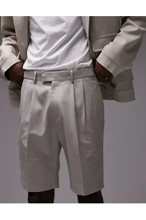 Topman Twin pleat linen shorts in stone