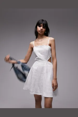 Topshop Eyelet linen mini dress in