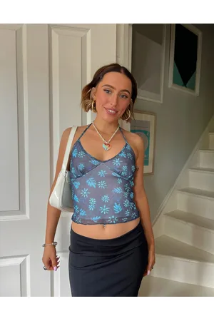 Daisy Street X Chlo Davie halter cami top in printed mesh