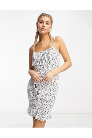 NaaNaa Cami mini dress with ruffle hem in white floral