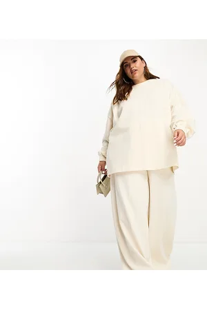 ASOS Curve premium textured jersey pants in cream