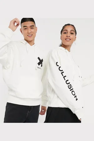 COLLUSION Unisex logo hoodie in off