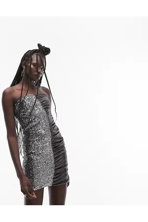 Topshop Mix and match sequin ruched strapless mini dress in