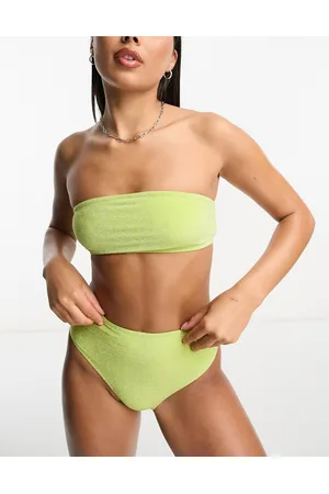 Monki Glitter bendaue bikini top with back tie in lime - part of a set