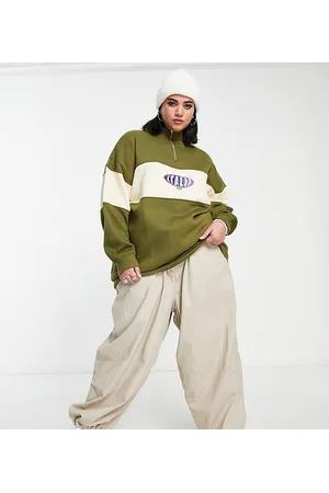 Daisy Street Funnel neck half zip sweatshirt in khaki