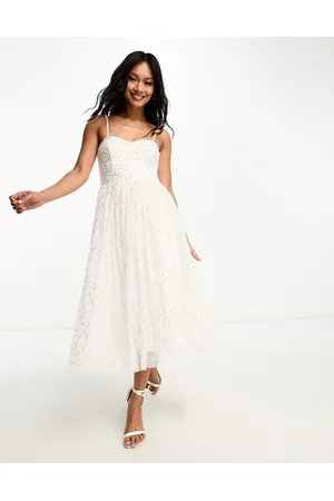 Maya Deluxe Bridal allover embellished midaxi dress with full skirt in ivory - part of a set