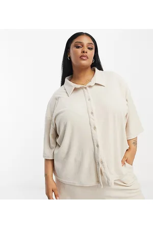 In The Style Towelling oversized beach shirt in cream - part of a set