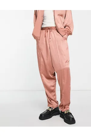 ASOS Smart extreme wide leg pants in rust satin - part of a set